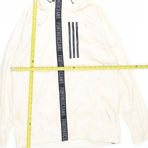 Adidas Men’s Ivory Hooded Windbreaker Jacket S Lightweight Sports