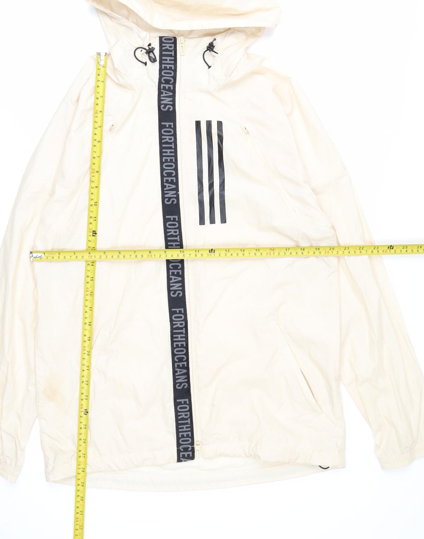 Adidas Men’s Ivory Hooded Windbreaker Jacket S Lightweight Sports