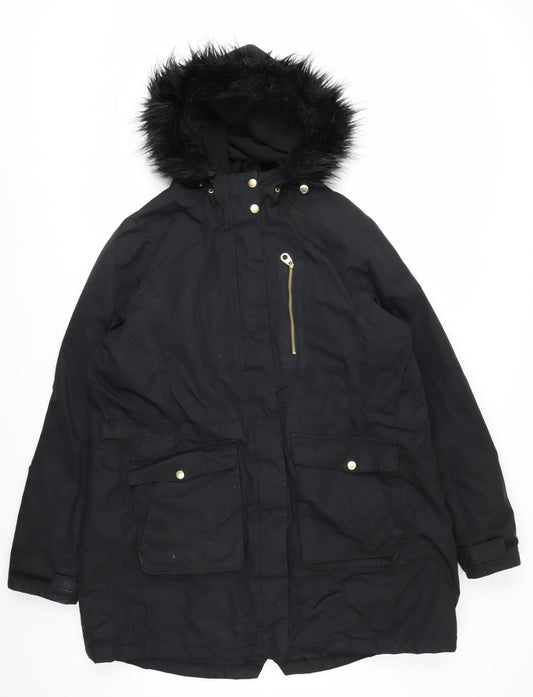 Regatta Womens Black Faux Fur Hooded Parka Coat Size 20