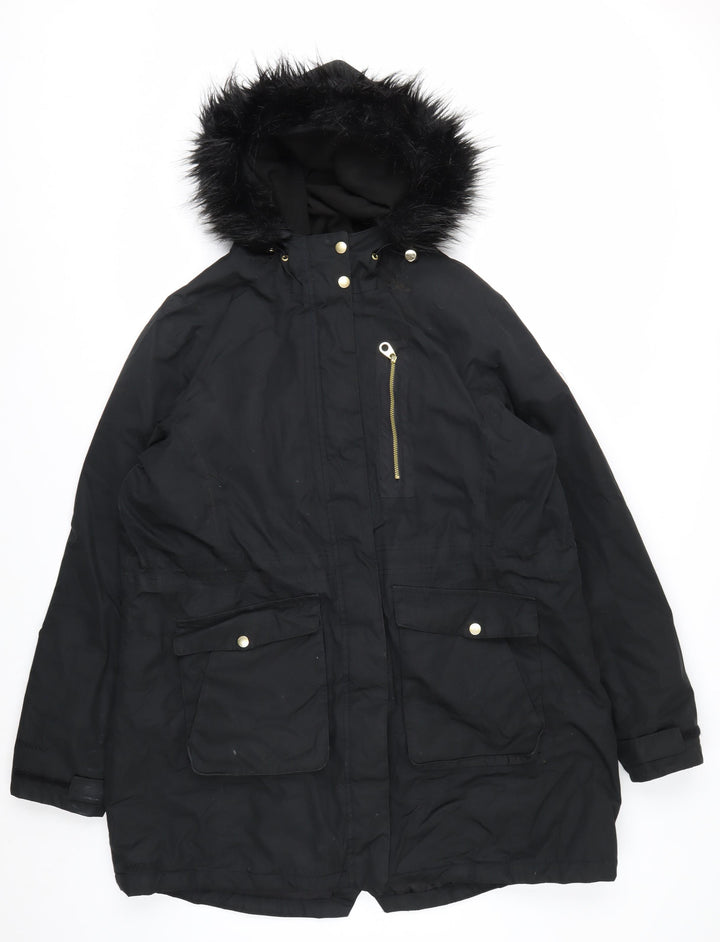 Regatta Womens Black Faux Fur Hooded Parka Coat Size 20
