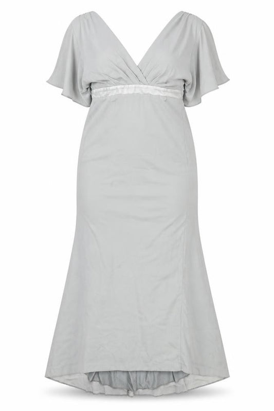 Front view of ASOS Women’s Grey Long Mermaid Dress, size UK 14, Formal Wedding