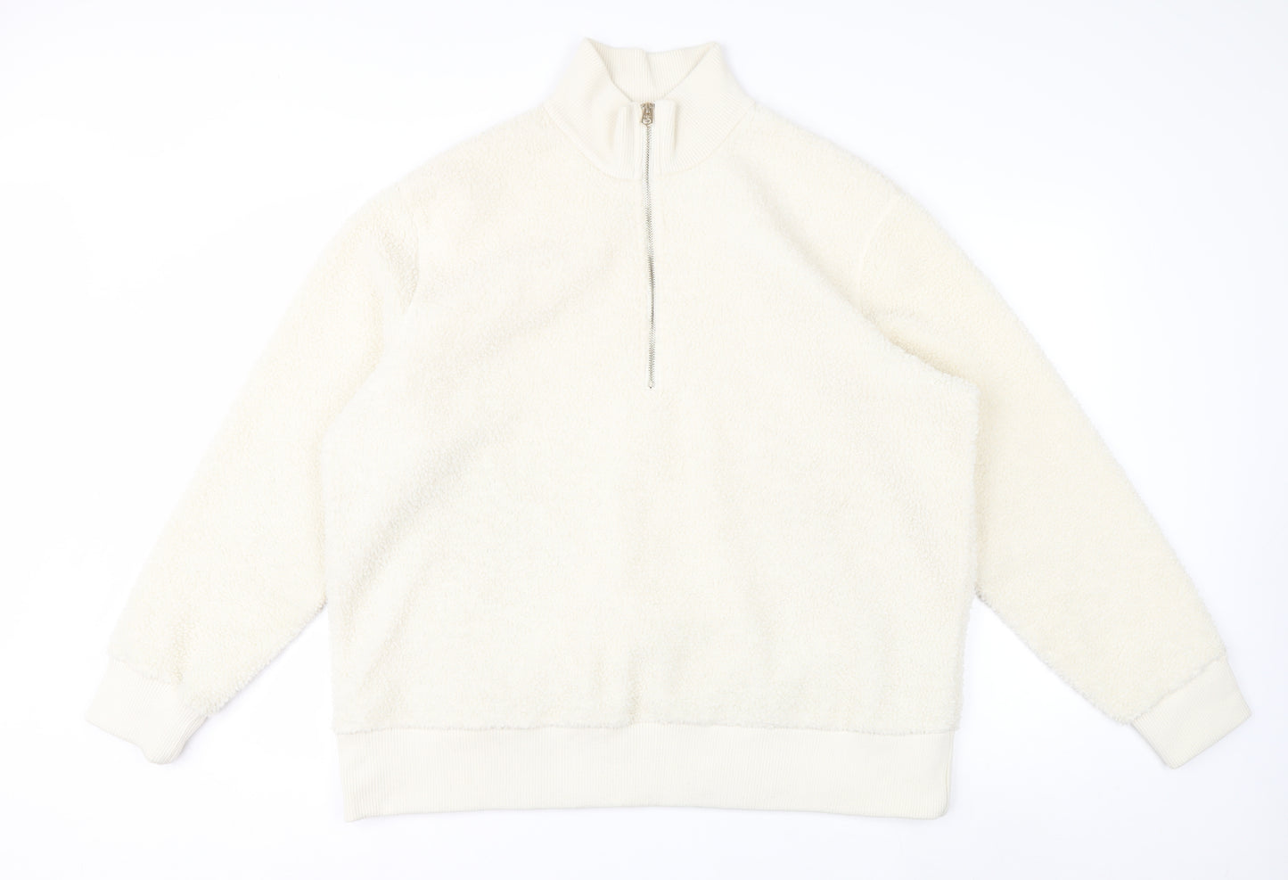 Next Women Ivory Fleece 1/4 Zip Sweatshirt XL Polyester