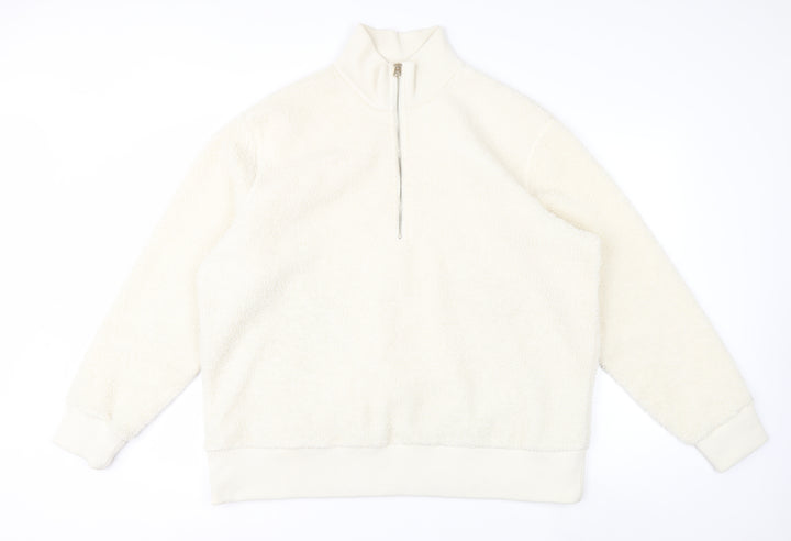 Next Women Ivory Fleece 1/4 Zip Sweatshirt XL Polyester
