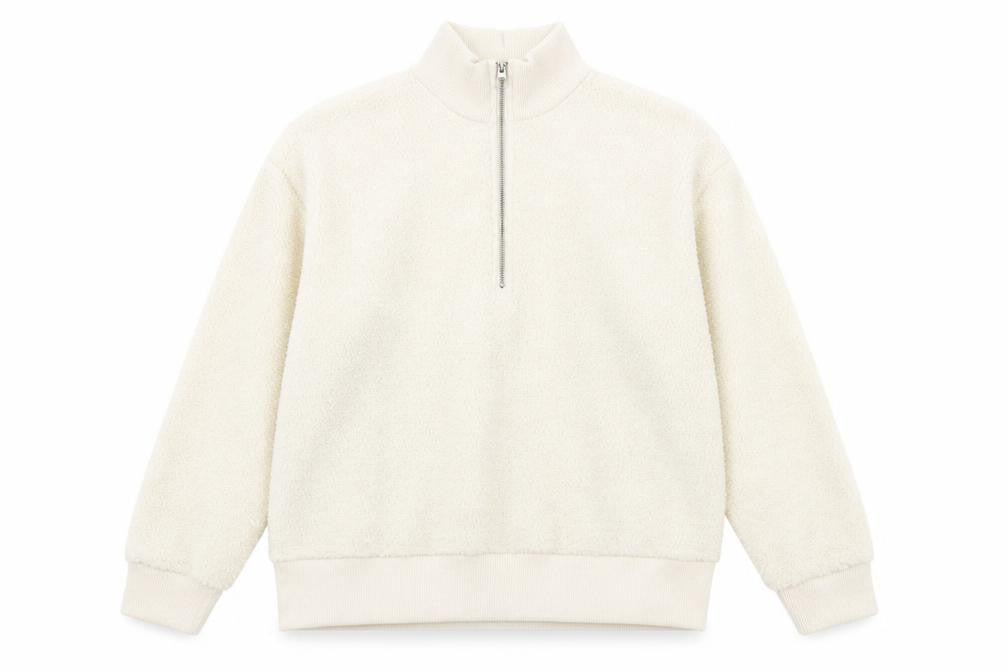 Front view of Next Women Ivory Fleece 1/4 Zip Sweatshirt XL Polyester