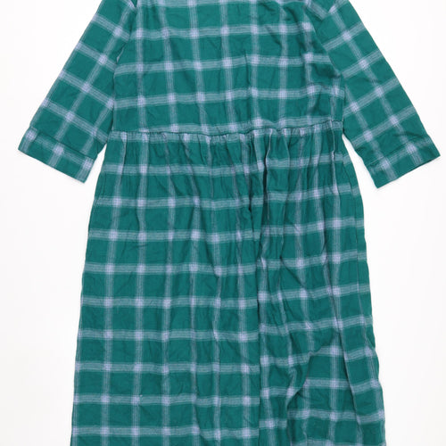 Burgs Women's Green Check A-Line Midi Dress Size 10