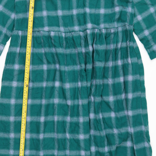 Burgs Women's Green Check A-Line Midi Dress Size 10