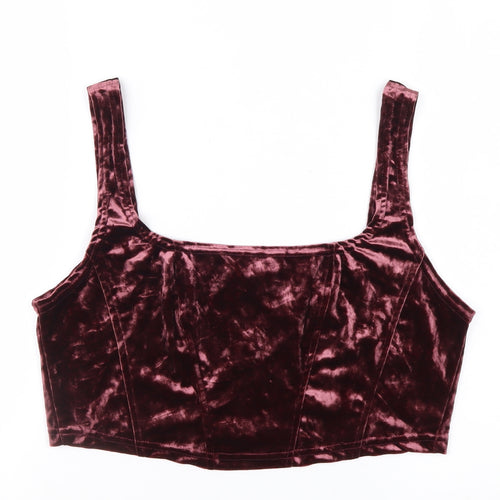 Beyond Retro Women’s Purple Velvet Cropped Tank Top L Zip Back Handmade