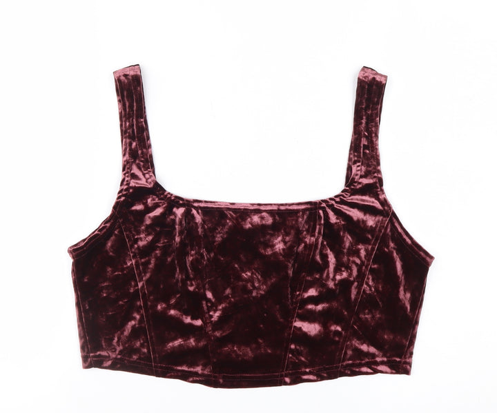 Beyond Retro Women’s Purple Velvet Cropped Tank Top L Zip Back Handmade