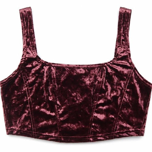Beyond Retro Women’s Purple Velvet Cropped Tank Top L Zip Back Handmade