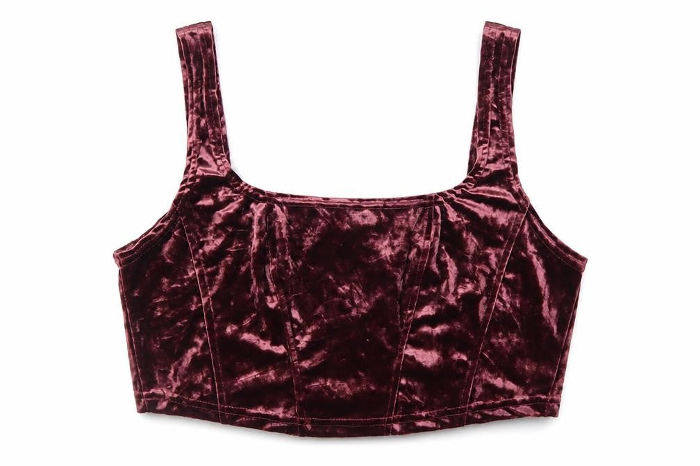 Beyond Retro Women’s Purple Velvet Cropped Tank Top L Zip Back Handmade