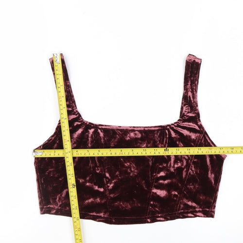 Beyond Retro Women’s Purple Velvet Cropped Tank Top L Zip Back Handmade