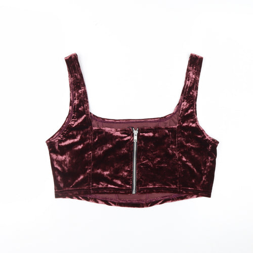 Beyond Retro Women’s Purple Velvet Cropped Tank Top L Zip Back Handmade