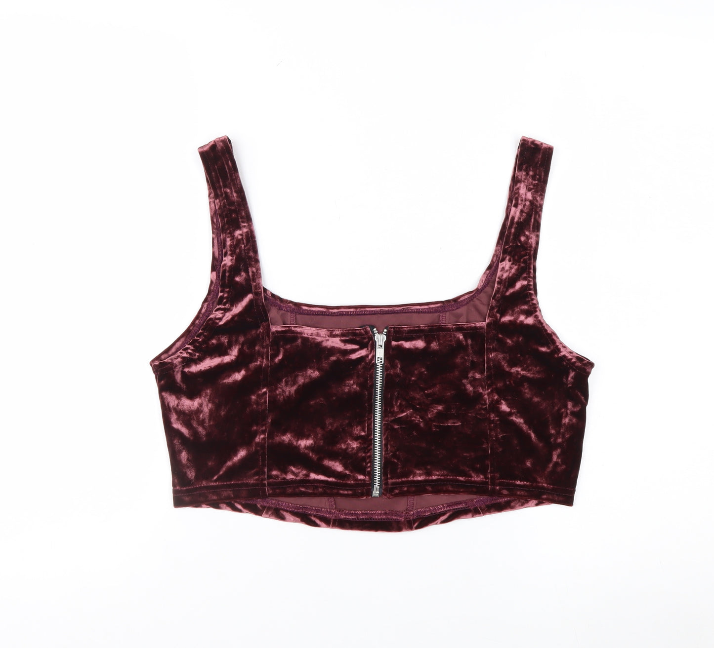 Beyond Retro Women’s Purple Velvet Cropped Tank Top L Zip Back Handmade