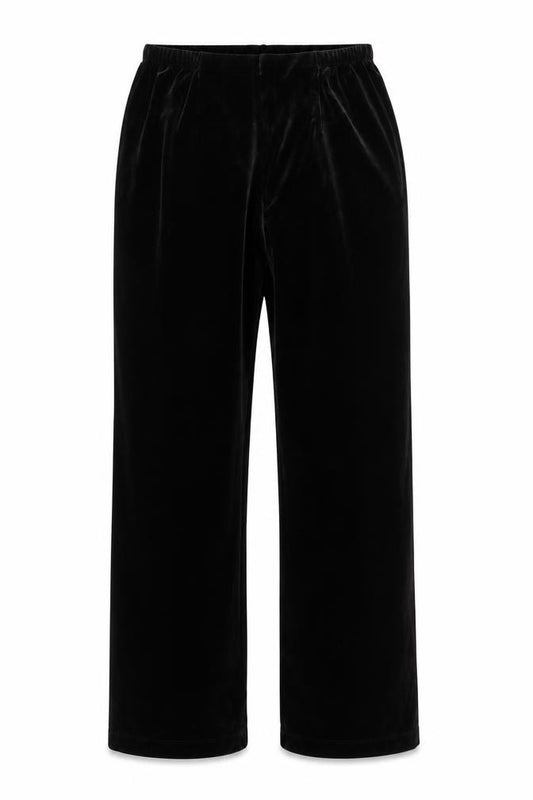 Front view of White Stag Women's Black Velvet Straight Leg Trousers, size M, 8/10
