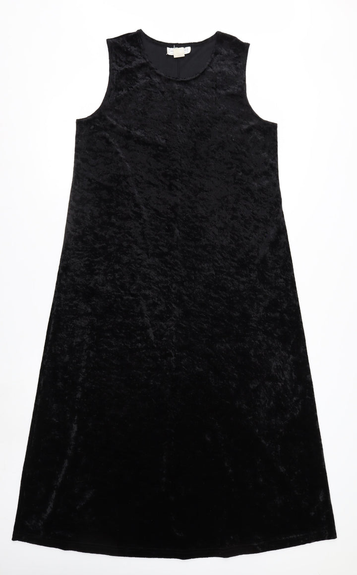 Impressions of California Women Black Velvet A-Line Midi Dress L