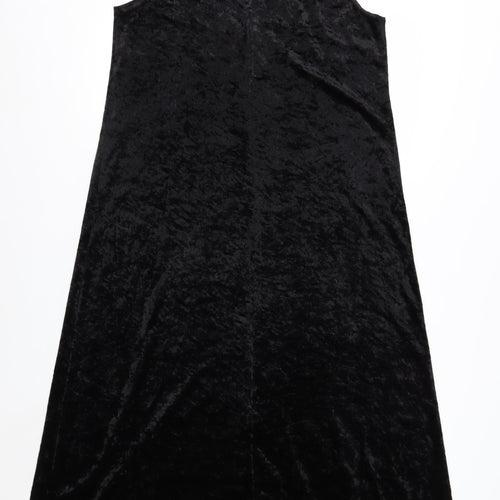 Impressions of California Women Black Velvet A-Line Midi Dress L