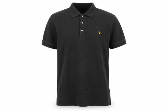 Front view of Lyle & Scott Men's Black Cotton Polo Shirt, size L, Classic Fit