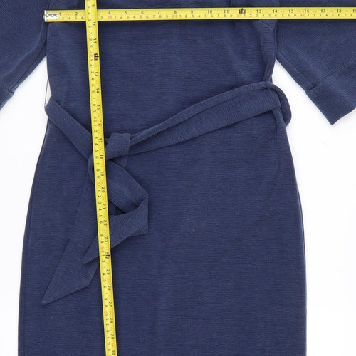 Oliver Bonas Women Blue Size 8 Sheath Knee Length Belted Dress