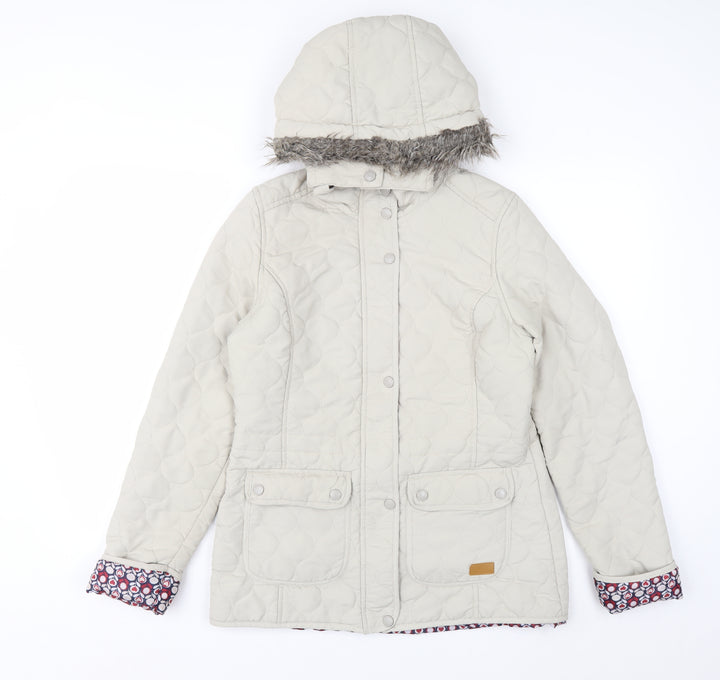 Trespass Women Beige Quilted Hooded Mid-Length Jacket UK 10