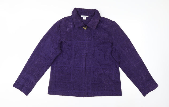 Dressbarn Women's Purple Zip Front Classic Jacket Size M Polyester Blend