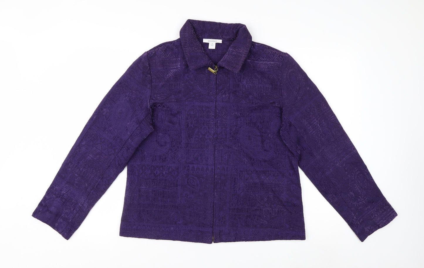 Dressbarn Women's Purple Zip Front Classic Jacket Size M Polyester Blend