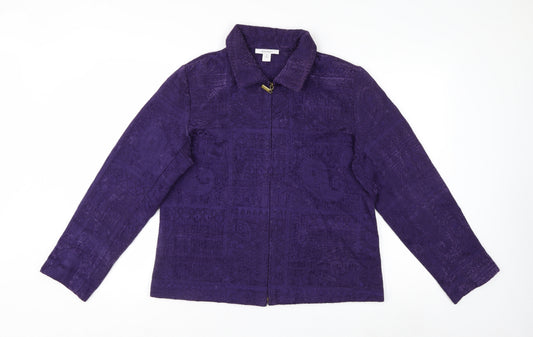 Dressbarn Women's Purple Zip Front Classic Jacket Size M Polyester Blend