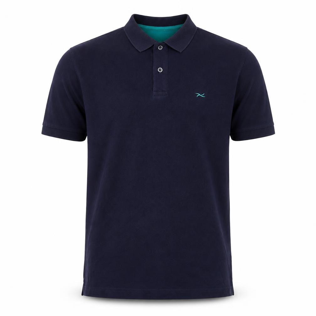 Front view of Brax Men's Blue Hi-Flex Cotton Polo Shirt, size M