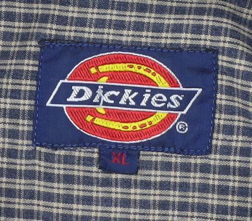 Dickies Men's Grey Check Long Sleeve Button-Up Shirt XL Classic Fit