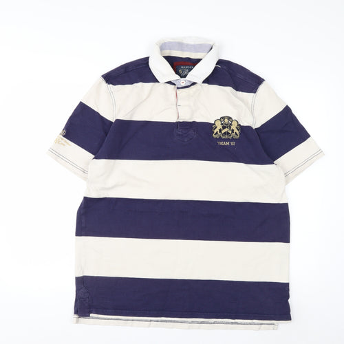 Howick Men's Blue & Beige Rugby Polo Shirt XL Cotton Classic Fit