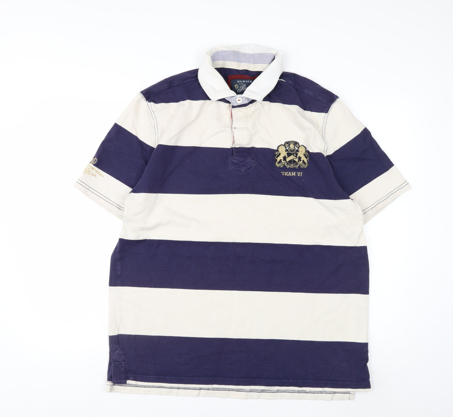 Howick Men's Blue & Beige Rugby Polo Shirt XL Cotton Classic Fit