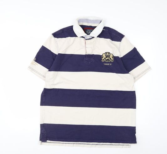 Howick Men's Blue & Beige Rugby Polo Shirt XL Cotton Classic Fit