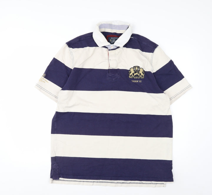 Howick Men's Blue & Beige Rugby Polo Shirt XL Cotton Classic Fit