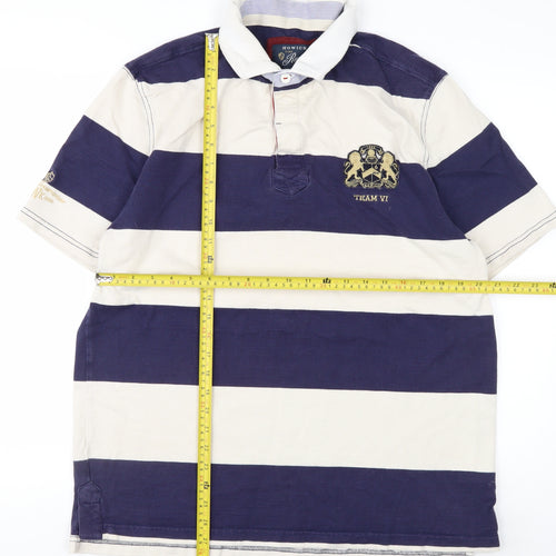 Howick Men's Blue & Beige Rugby Polo Shirt XL Cotton Classic Fit