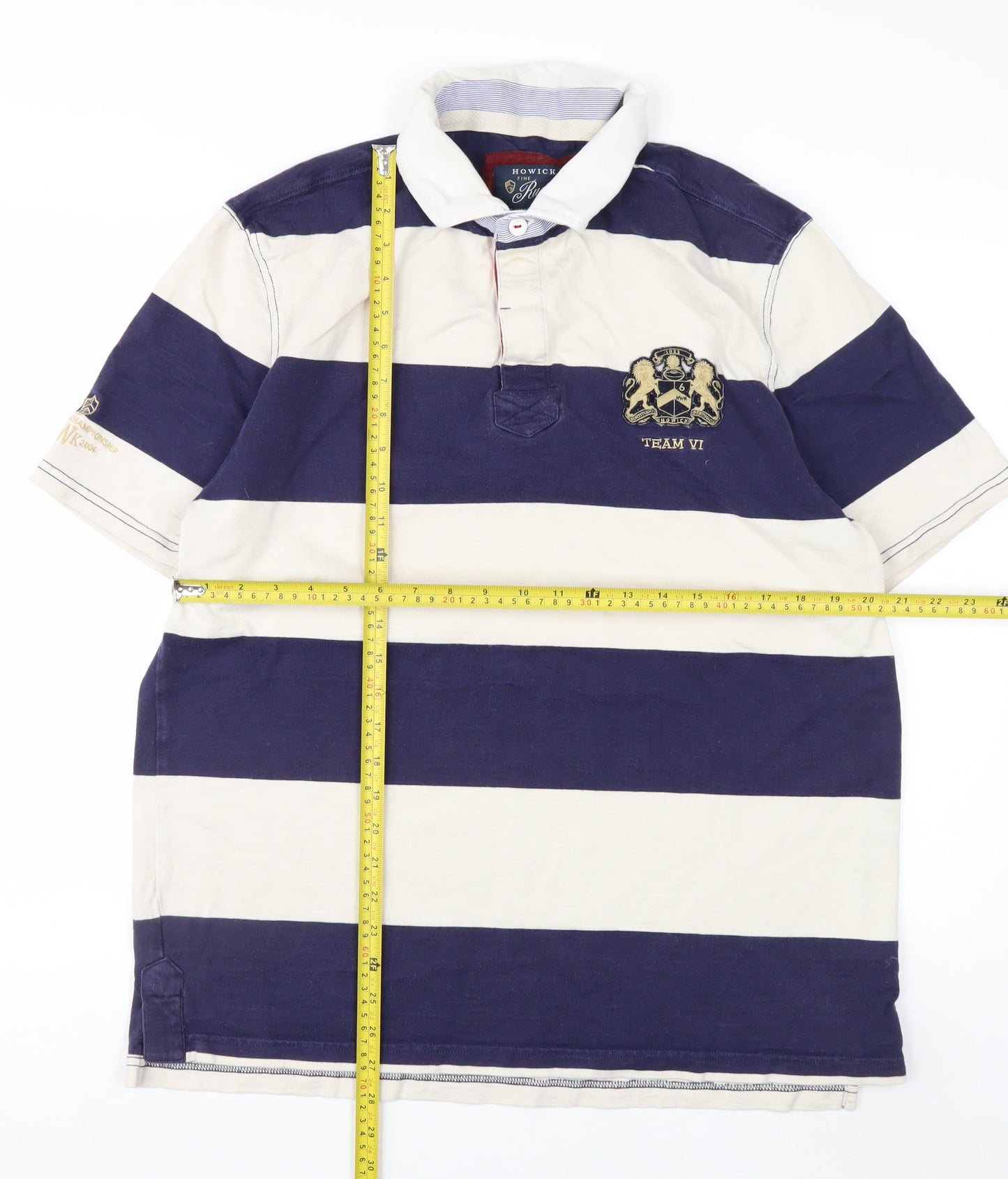 Howick Men's Blue & Beige Rugby Polo Shirt XL Cotton Classic Fit