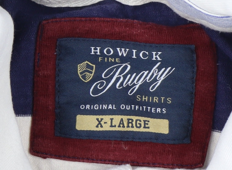 Howick Men's Blue & Beige Rugby Polo Shirt XL Cotton Classic Fit