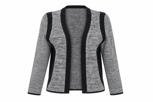 Front view of H&M Women’s Grey Long Sleeve Open Front Knit Cardigan, size UK 12