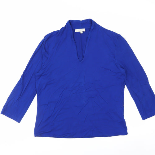 Hobbs Women Blue 3/4 Sleeve V-Neck Jersey Blouse Size L