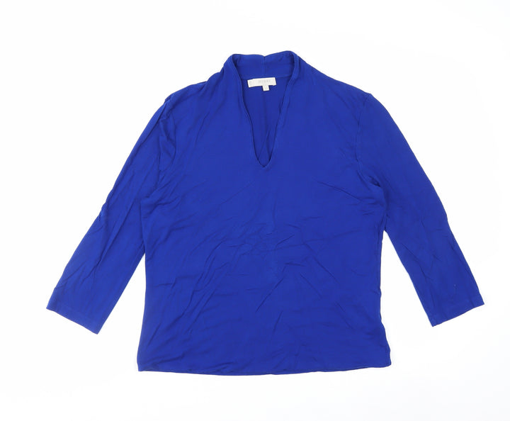 Hobbs Women Blue 3/4 Sleeve V-Neck Jersey Blouse Size L