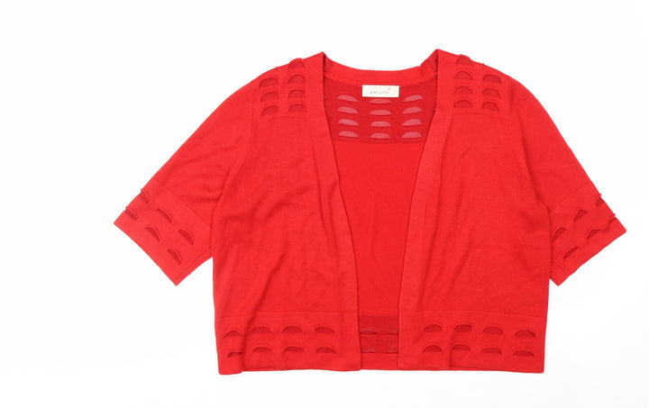 Marks and Spencer Women Red Short Sleeve Open Knit Cardigan Size 14