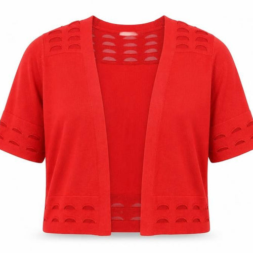 Marks and Spencer Women Red Short Sleeve Open Knit Cardigan Size 14