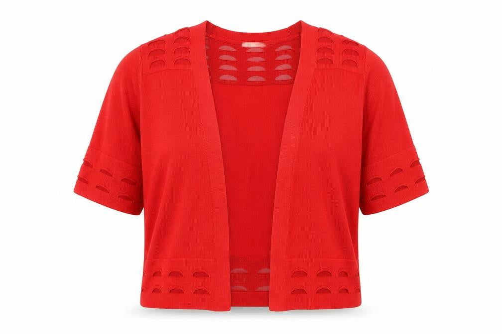 Marks and Spencer Women Red Short Sleeve Open Knit Cardigan Size 14