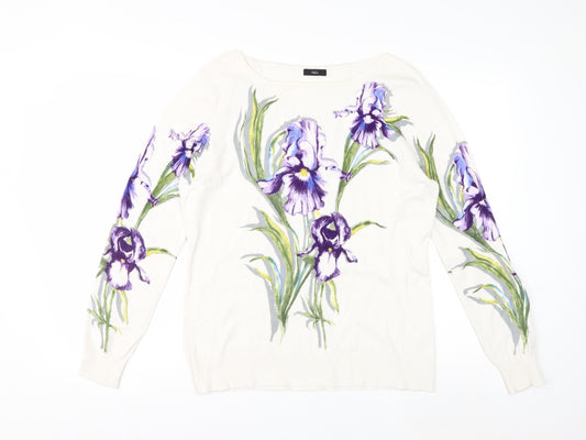 M&Co Women’s Ivory Floral Long Sleeve Pullover Jumper Size 16