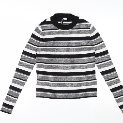 H&M Women’s Black & White Striped Long Sleeve Knit Top Size M