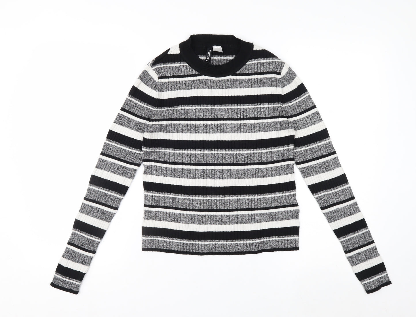 H&M Women’s Black & White Striped Long Sleeve Knit Top Size M