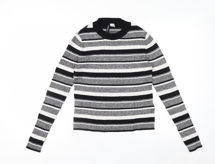 H&M Women’s Black & White Striped Long Sleeve Knit Top Size M
