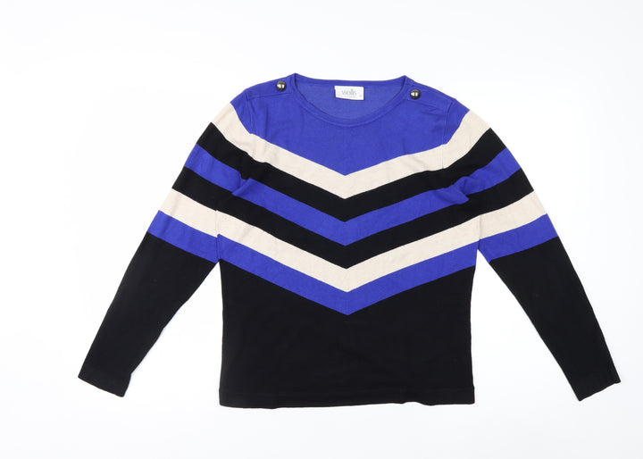 Wallis Women Blue Striped Long Sleeve Pullover Jumper Size 12