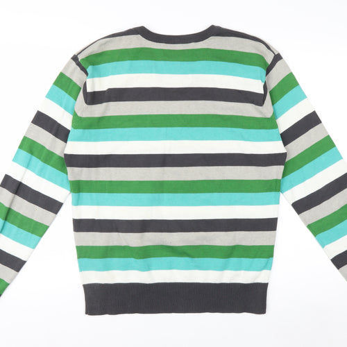 Petroleum Men's Multicoloured L V-Neck Cotton Striped Jumper