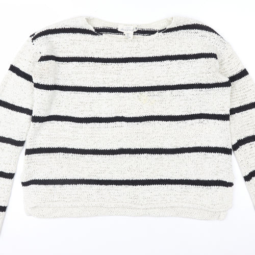 L.O.G.G. Womens White Striped Cotton Knit Jumper Size S