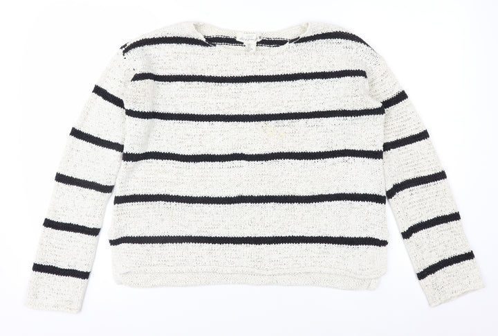 L.O.G.G. Womens White Striped Cotton Knit Jumper Size S