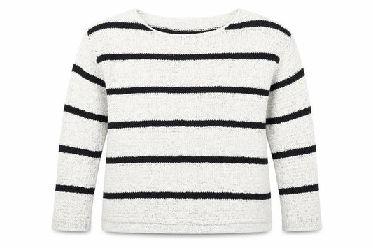 Front view of L.O.G.G. women’s white striped cotton knit jumper, size S